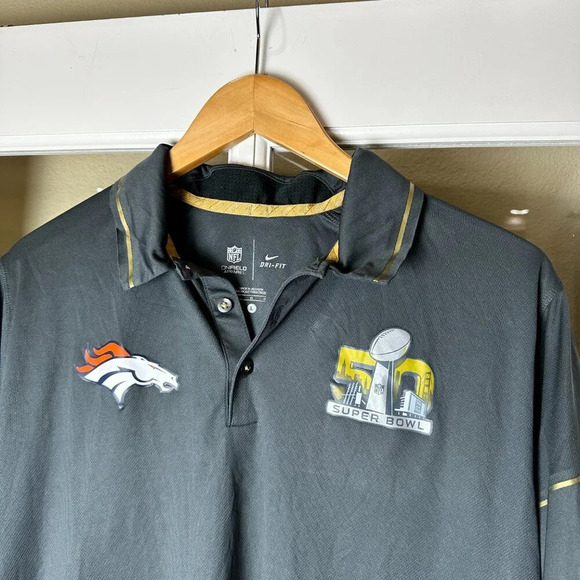 DENVER BRONCO'S NIKE Dri-fit NFL Super Bowl 50 Polo Shirt - size large - Picture 4 of 10
